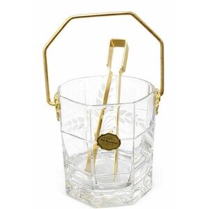 VTG Arte Murano “Linea Mary” Crystal Ice Bucket Gold Handle Italy 1970s-1990s